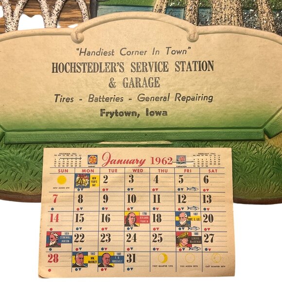 Vintage 1962 Die Cut Calendar Hochstedler's Service Station & Garage West German - Picture 7 of 9